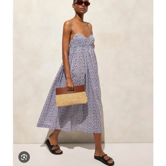 J Crew Dress Womens Small Cotton Voile Empire Waist Midi Poppy Print Floral Chic - Picture 1 of 14